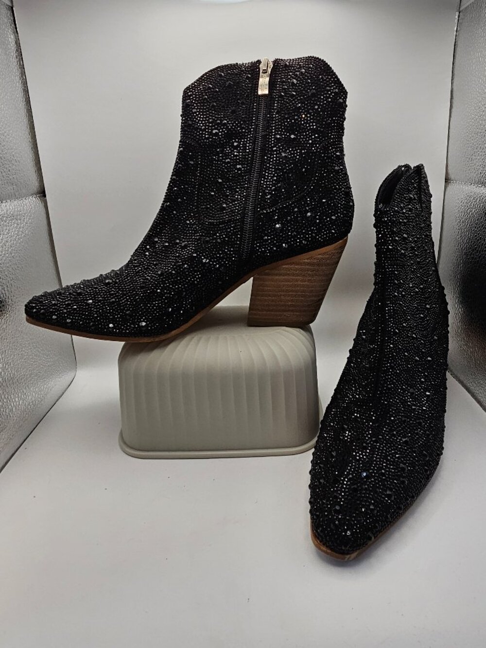 Coast Girl Black Rhinestone Western Booties – Crystal Encrusted – US 7.5